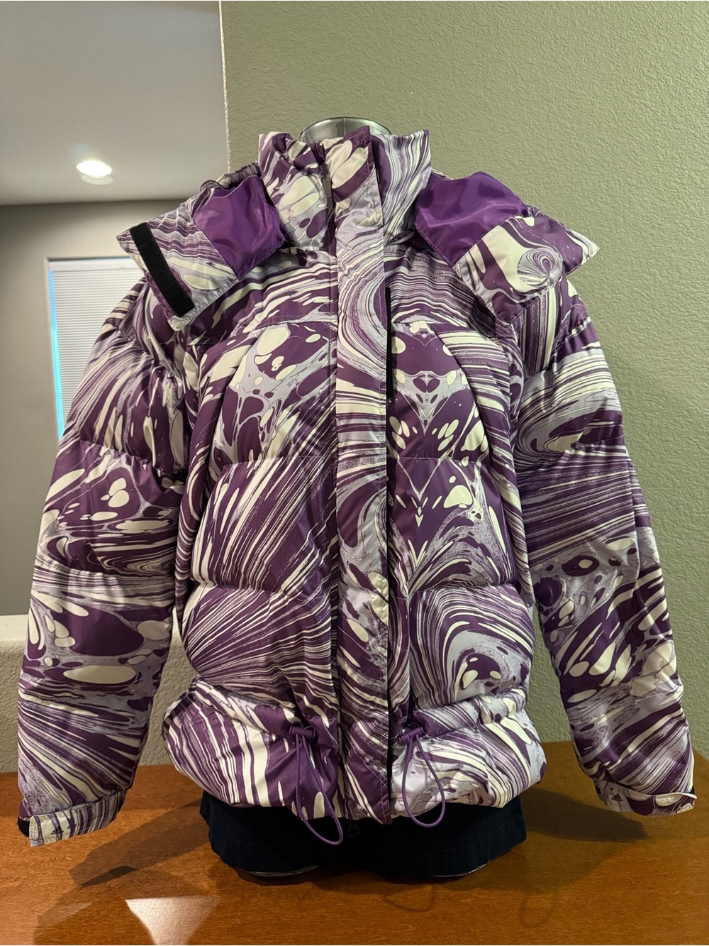Adidas by Stella McCartney Purple Marble-Print Puffer Jacket size S